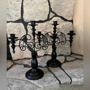 Halloween Table Decor Batwing Candleholders Set of Two with LED Candles